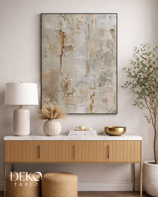 Altın Bej Tonlarında Detaylı Yağlı Boya Tablo