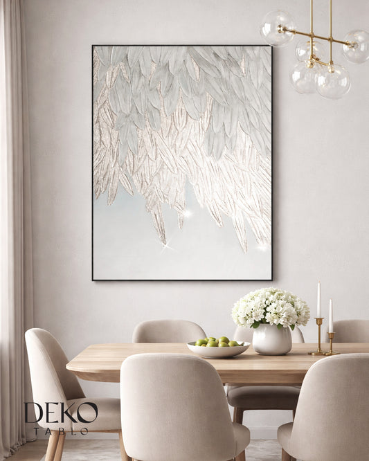 Gümüş Beyaz Tonlarında Detaylı Yağlı Boya Tablo