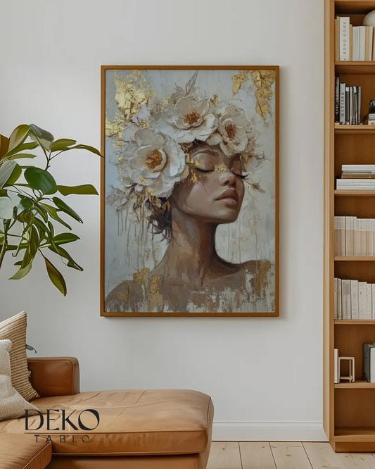 "Beyaz Güller" Altın Beyaz Detaylı Yağlı Boya Tablo