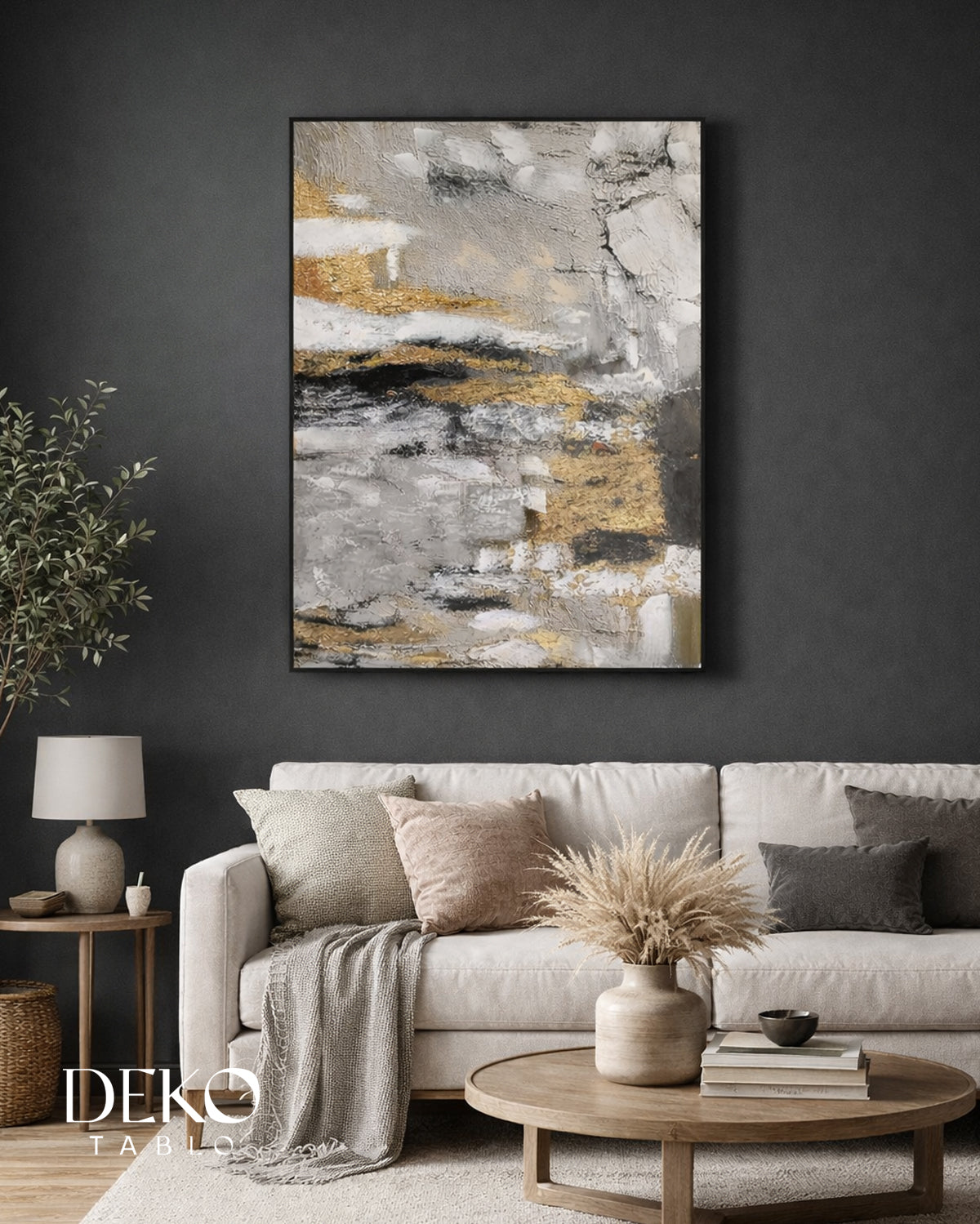 "İlk Adım" Altın Beyaz Gri Siyah Detaylı Yağlı Boya Tablo