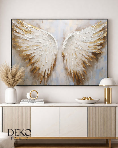 "Melek" Altın Beyaz Gri  Detaylı Yağlı Boya Tablo