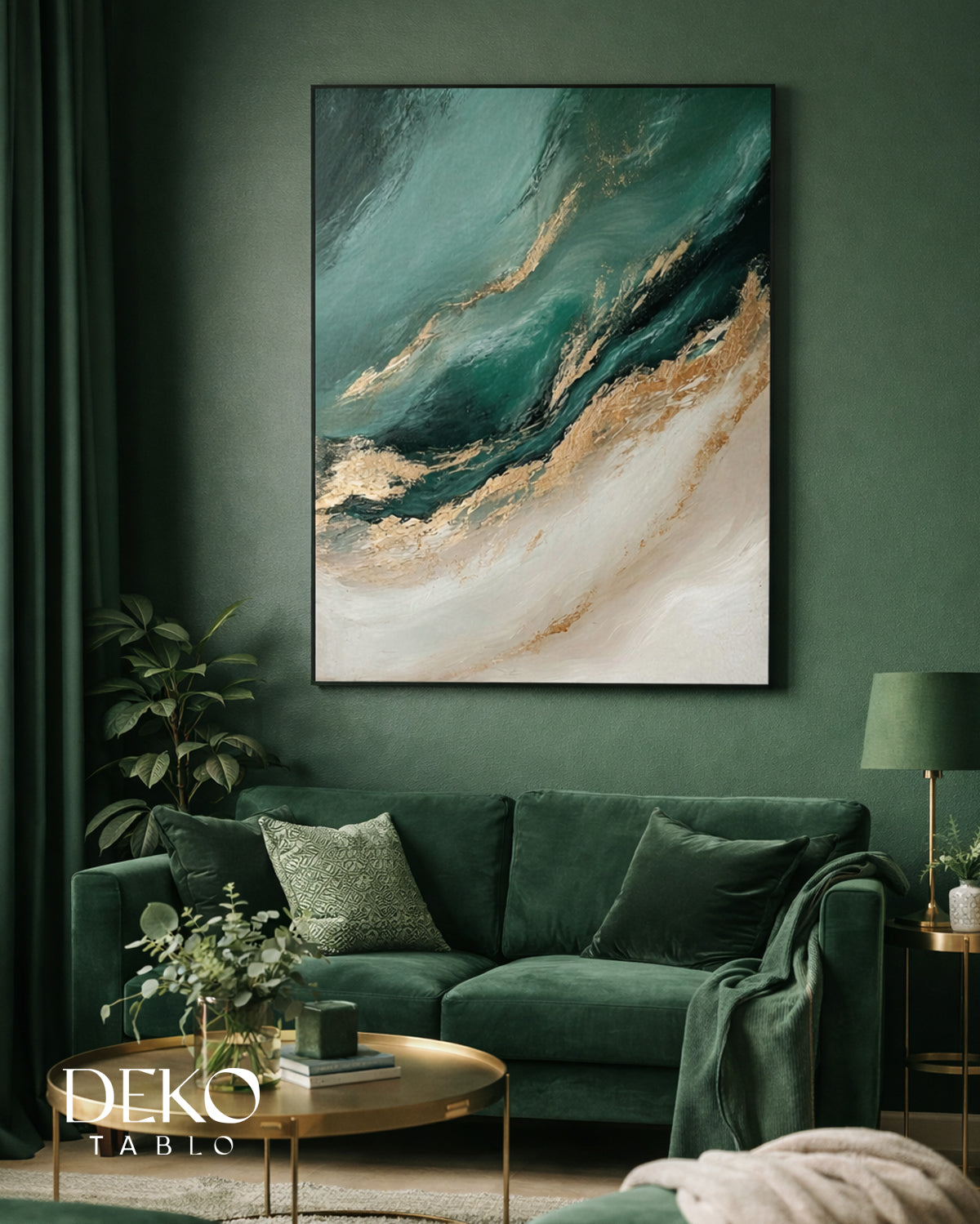 "Yeşil Yol" Altın Yeşil Tonlarında  Detaylı Yağlı Boya Tablo