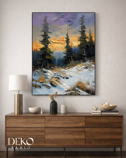 Karlı Orman Manzarası Detaylı Yağlı Boya Tablo