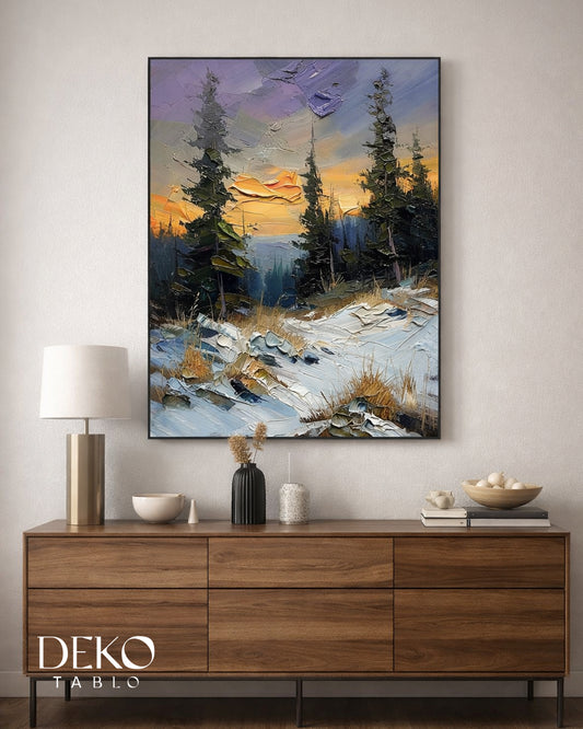 Karlı Orman Manzarası Detaylı Yağlı Boya Tablo