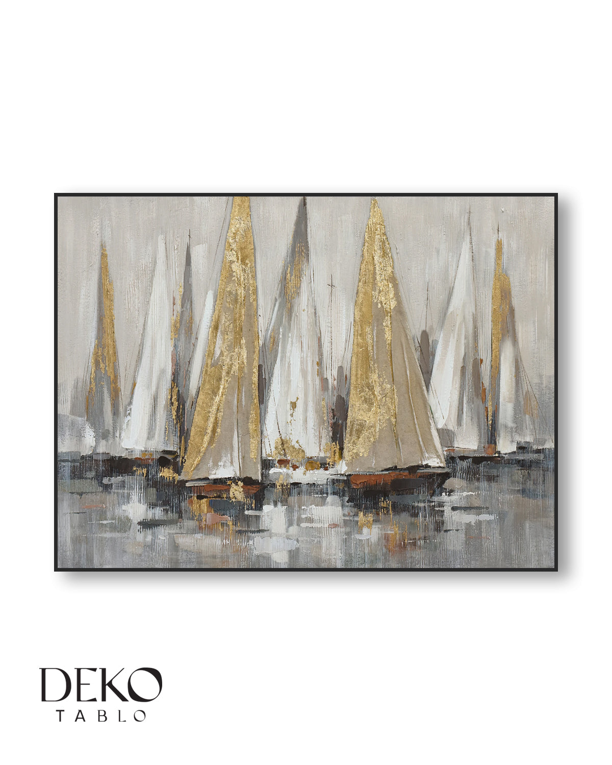 Yelkenli Altın Beyaz Detaylı Yağlı Boya Tablo