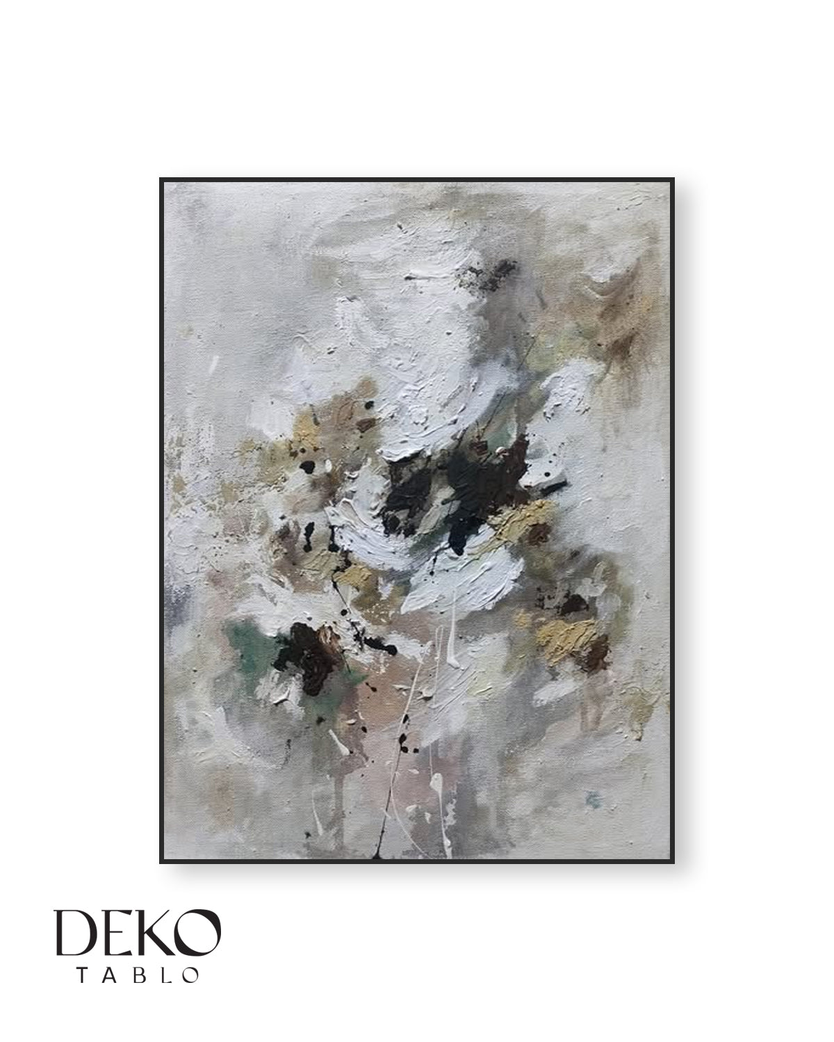 "Issız" Beyaz Gri Altın Siyah Detaylı Yağlı Boya Tablo