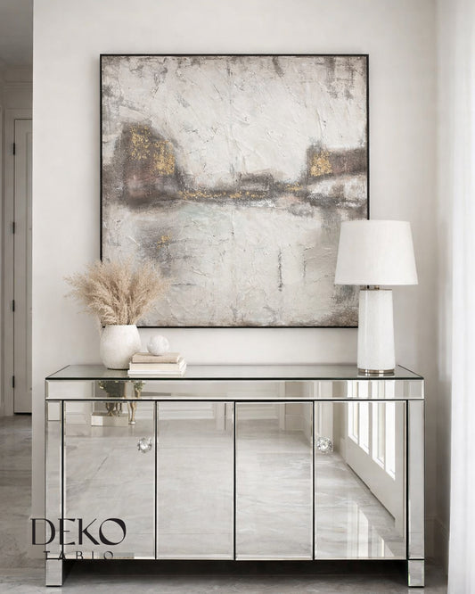 "Dingin" Beyaz Gri Altın Detaylı Yağlı Boya Tablo