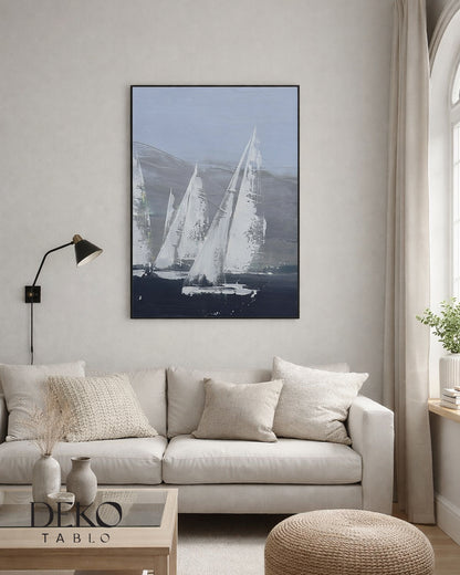 "Beyaz Yelkenler" Detaylı Yağlı Boya Tablo