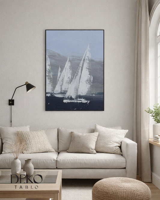 "Beyaz Yelkenler" Detaylı Yağlı Boya Tablo