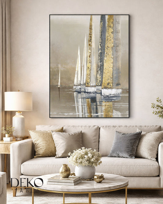 Beyaz Bej Altın Detaylı Yağlı Boya Tablo