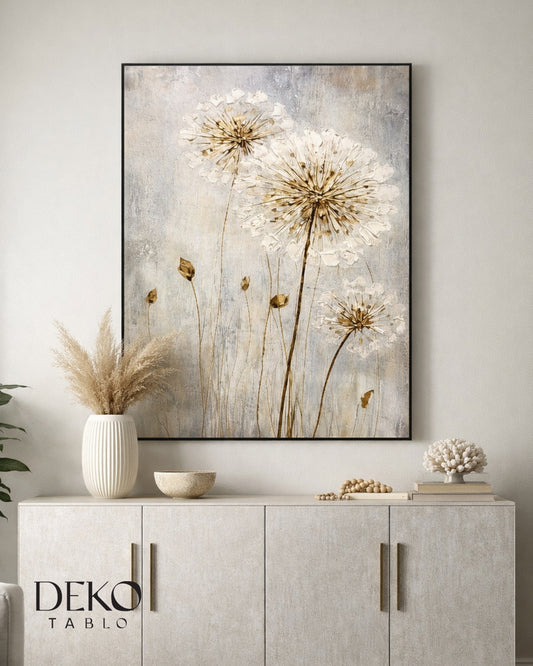 "Karahindiba" Altın Siyah Beyaz Gri Detaylı Yağlı Boya Tablo