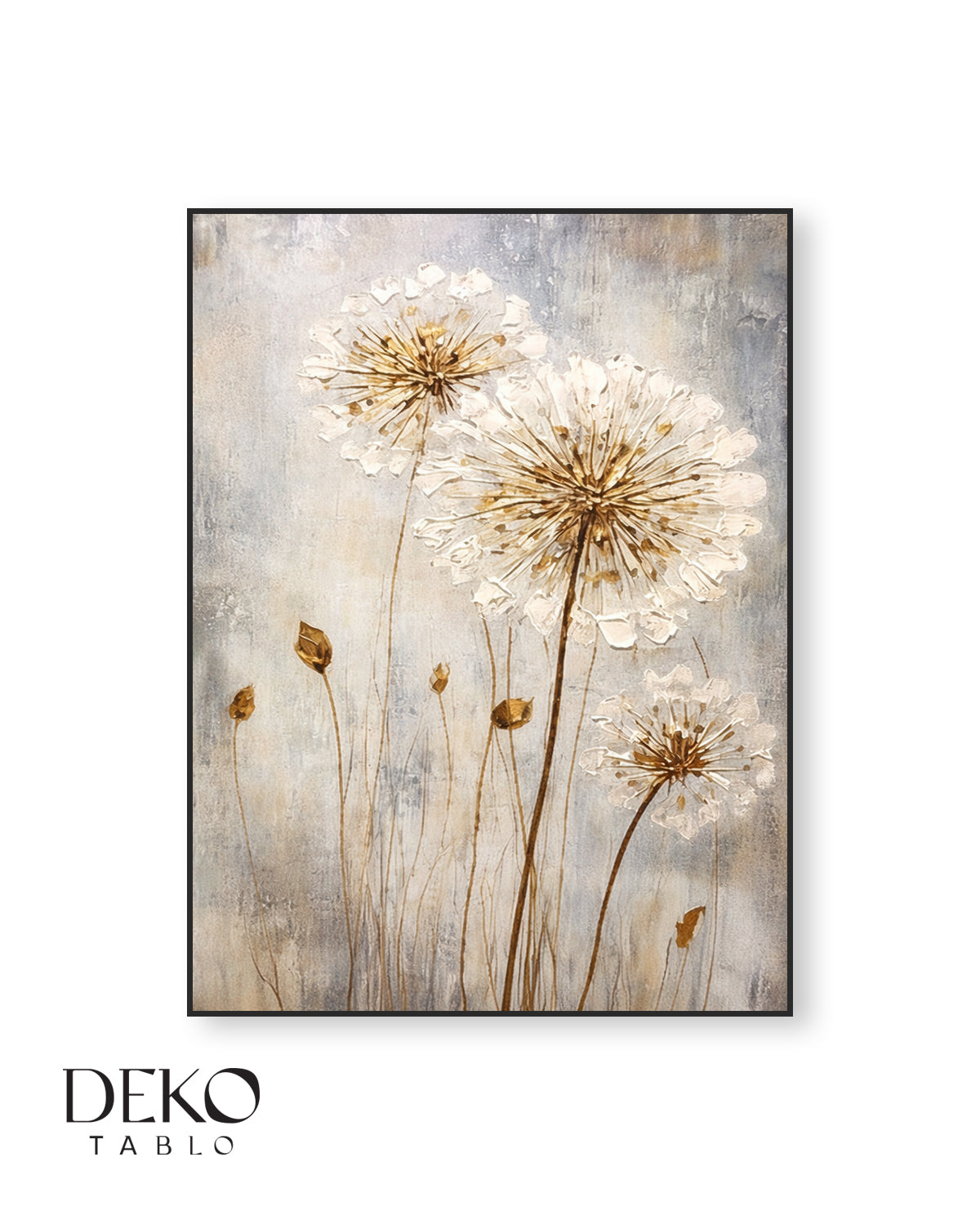 "Karahindiba" Altın Siyah Beyaz Gri Detaylı Yağlı Boya Tablo