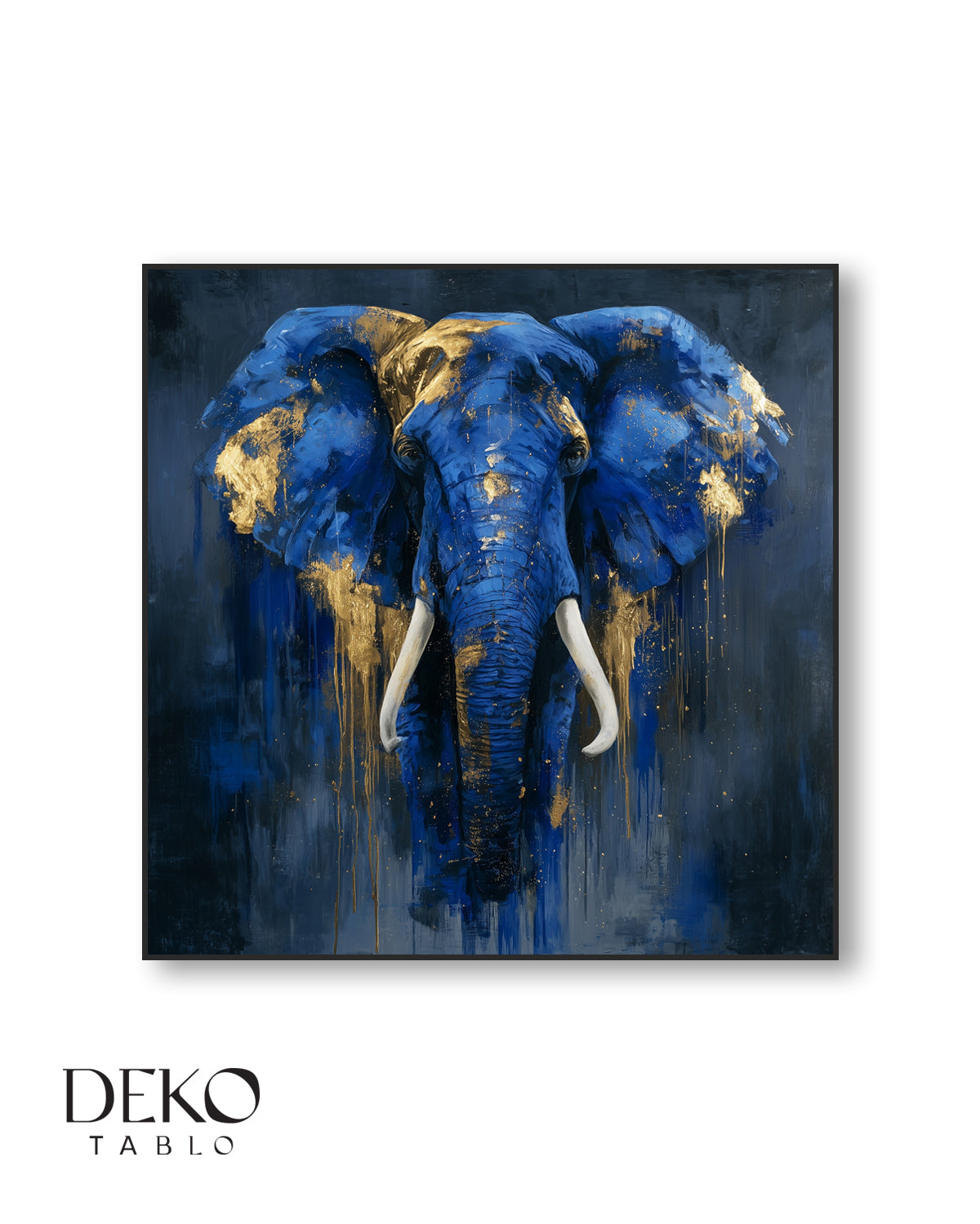 "Mavi Fil" Mavi Altın Detaylı Yağlı Boya Tablo