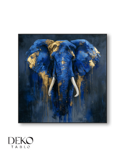 "Mavi Fil" Mavi Altın Detaylı Yağlı Boya Tablo