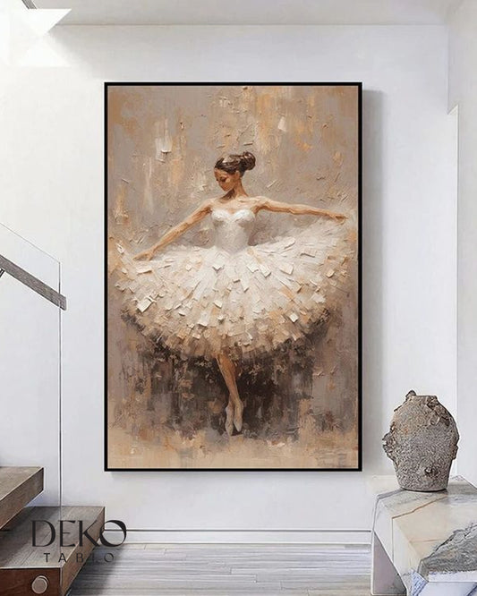 Beyaz Balerin Detaylı Yağlı Boya Tablo