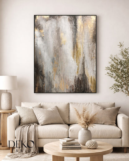 Beyaz Siyah Altın Detaylı Yağlı Boya Tablo